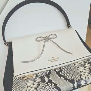 NWOT - silver crystal rhinestone brooch bow pin - 5" x 6"